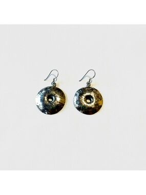 Hammered Silver Disc Drop Earrings - Sterling Silver 925